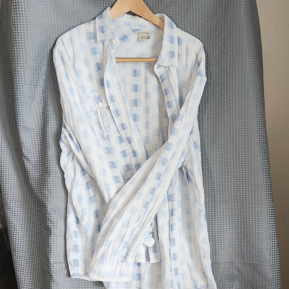 Blue and White Casual Button Down Shirt